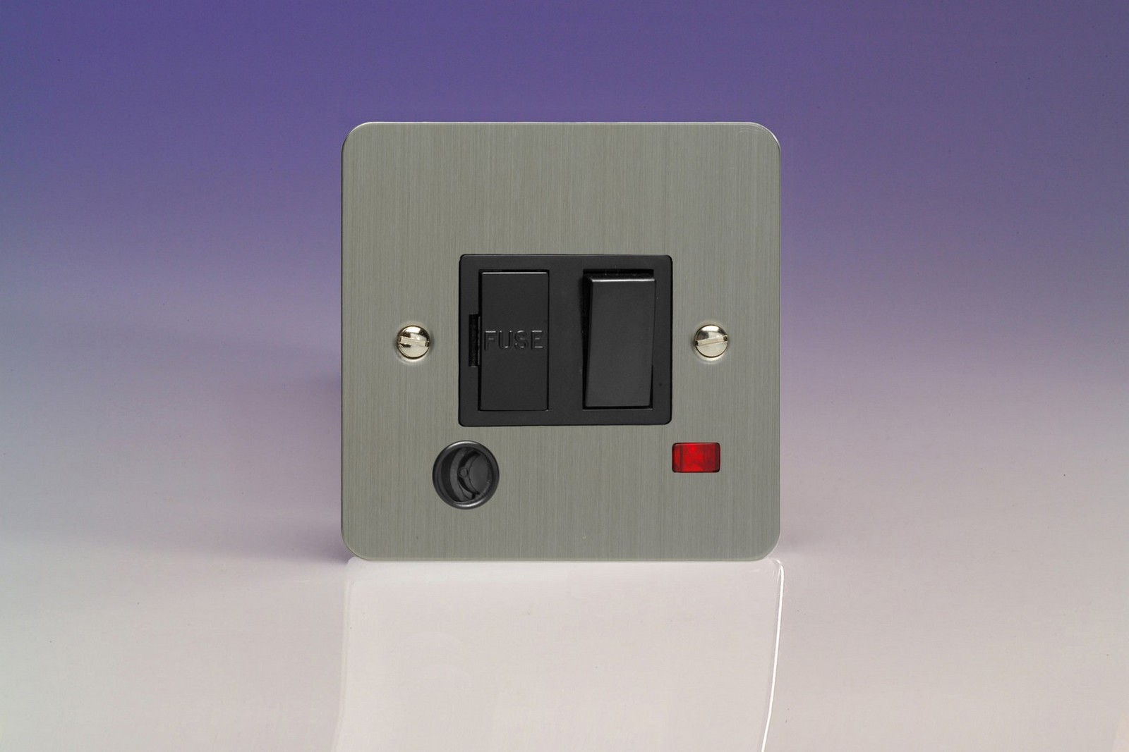 Varilight Ultraflat Brushed Steel 13A Switched Fused Spur + Neon + Flex