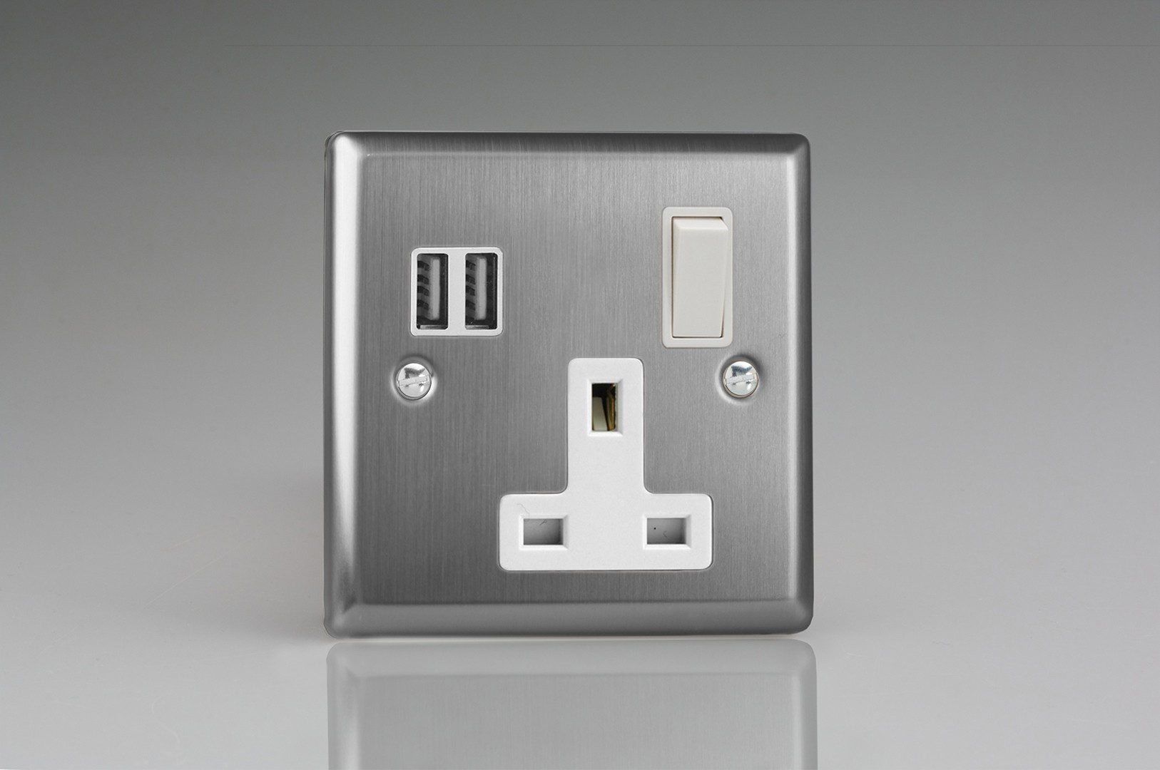 Varilight Classic Brushed Steel 1Gang 13A Single Pole Switched Socket