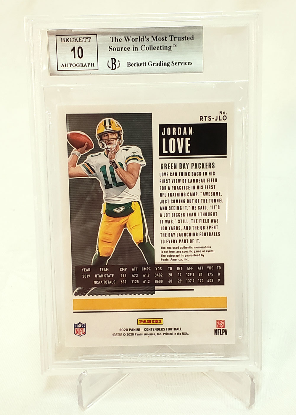 2020 Jordan Love Panini 11 Rookie Ticket Swatch Beckett 8.5 SWIT Sports