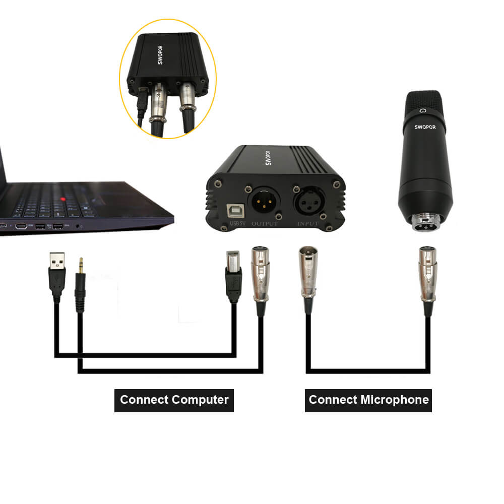 Phantom Power 48V USB for Condenser Microphone SWOPOR