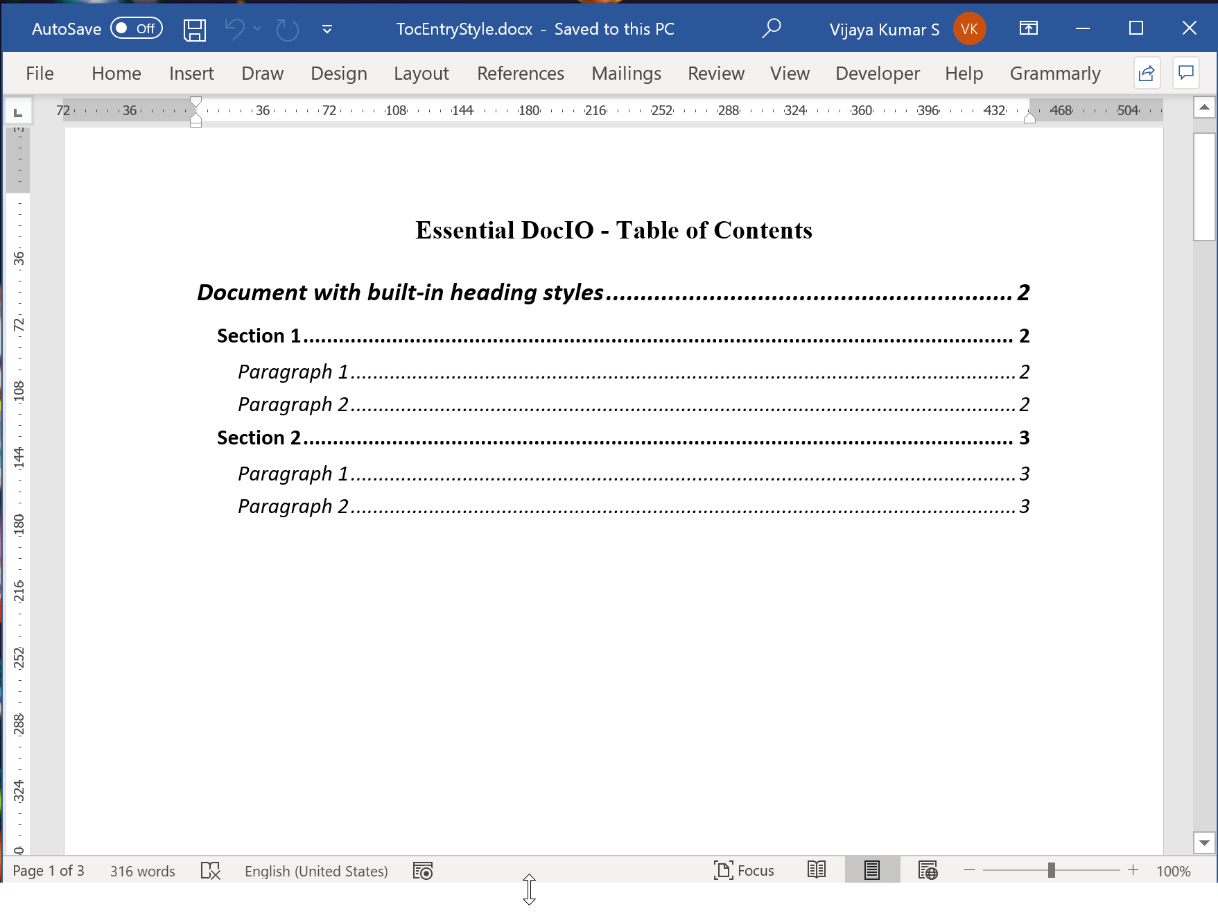Create and Update Table of Contents in Word Documents in Core [C