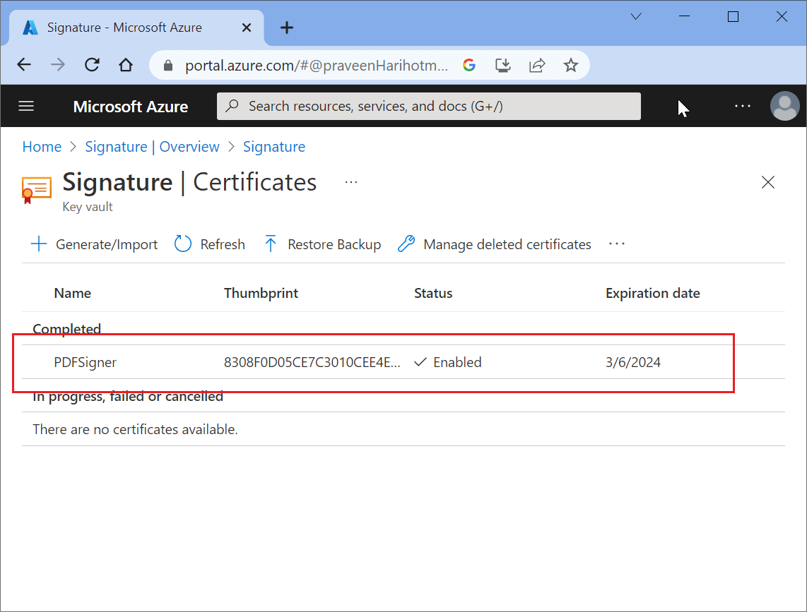Create a PDF Digital Signature  Service Using Azure Key Vault and