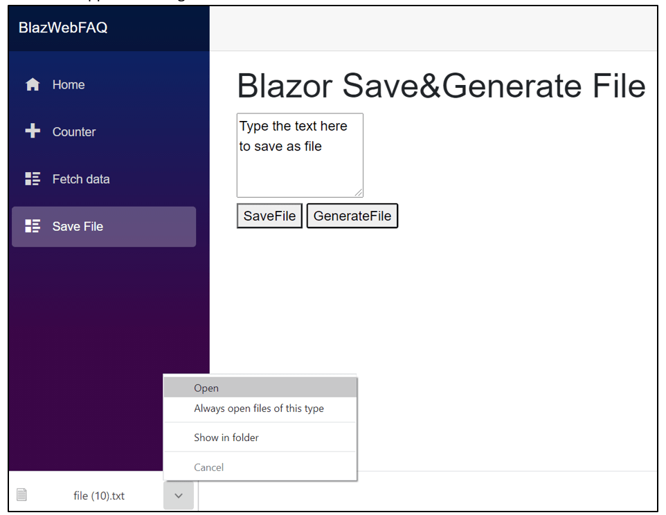 How do I generate and save a file clientside using Blazor?