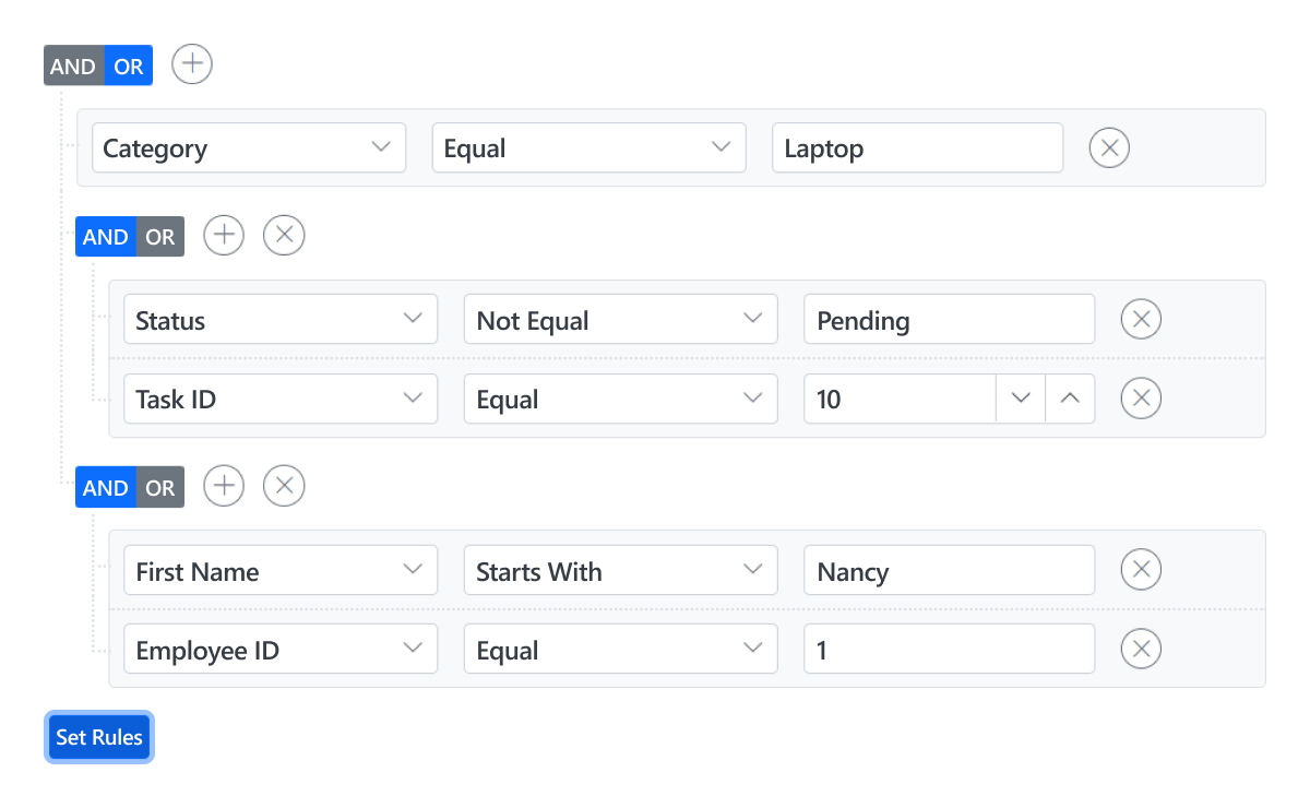 Angular Query Builder Material UI Component Syncfusion
