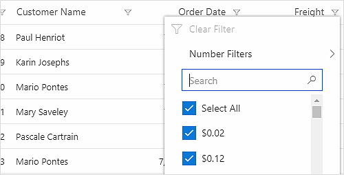React Filterable Data Grid Builtin search support Syncfusion
