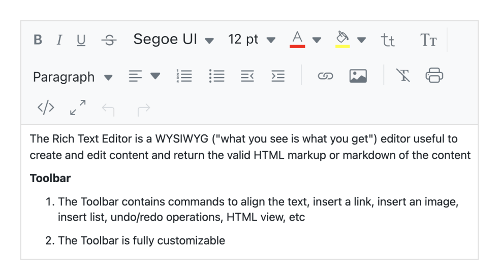 React Rich Text Editor Advanced WYSIWYG Features Syncfusion