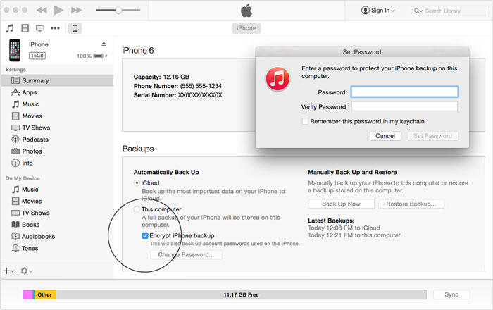 How to uncheck the encrypt iPhone backup option in iTunes.