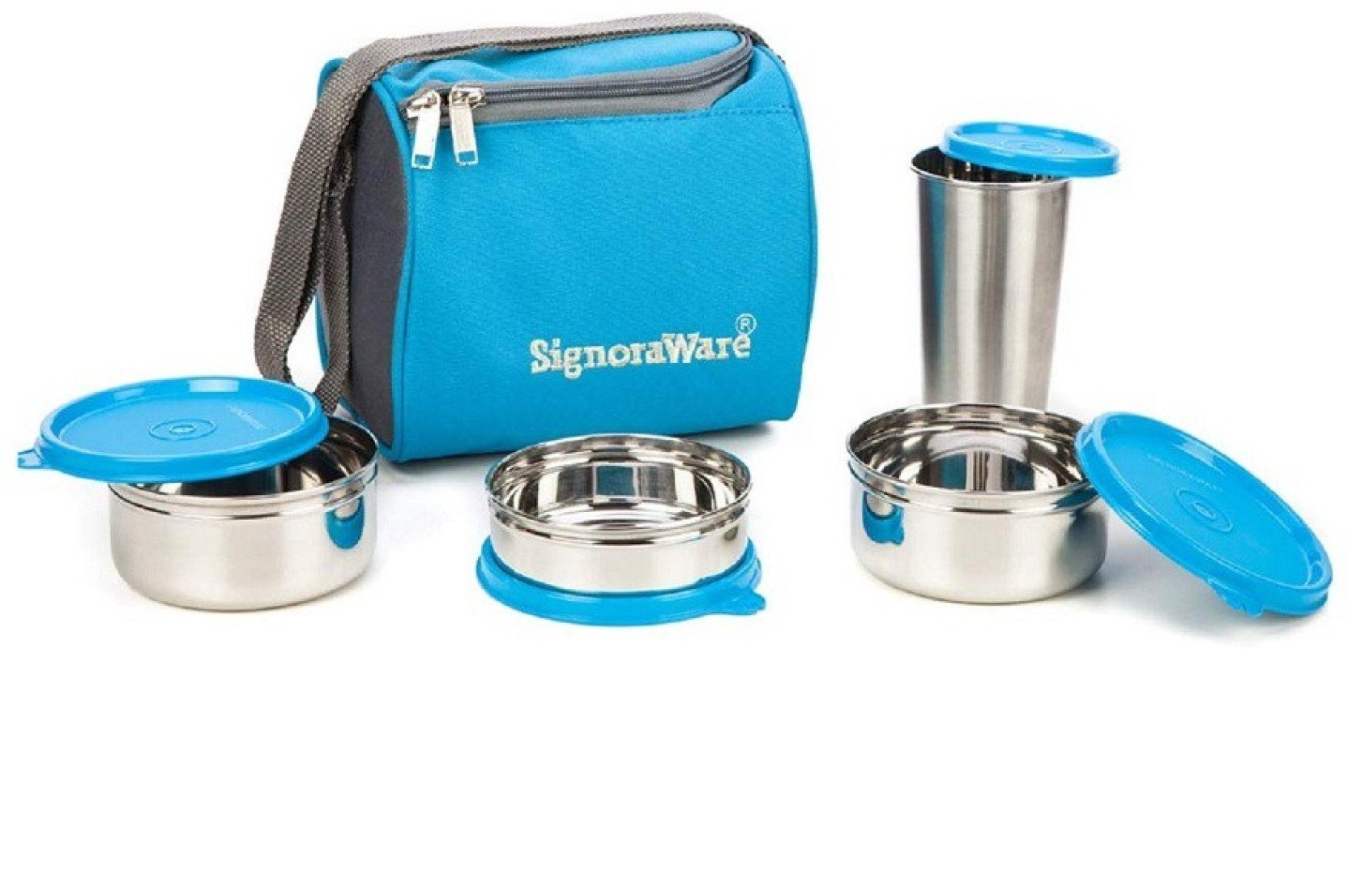 Synecart Signoraware Best Steel Lunch Box, Blue, 3 Containers Online