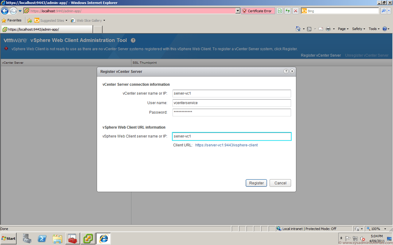 VMware vCenter 5  Client Server Configuration