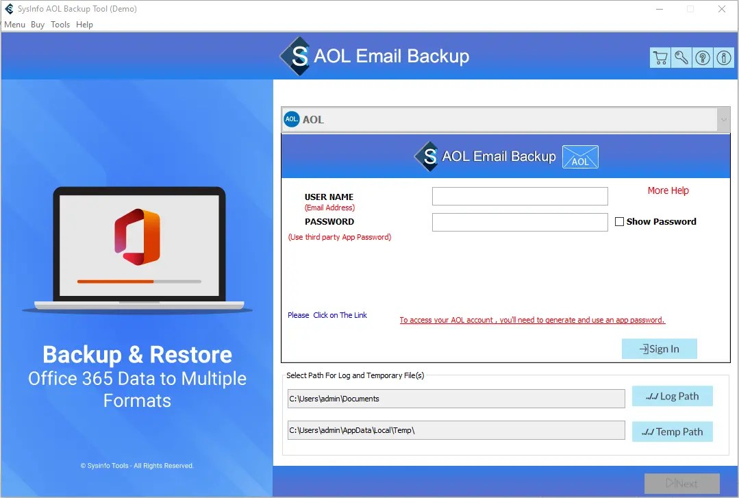 AOL Backup Tool Save & Backup AOL Emails into Various Formats