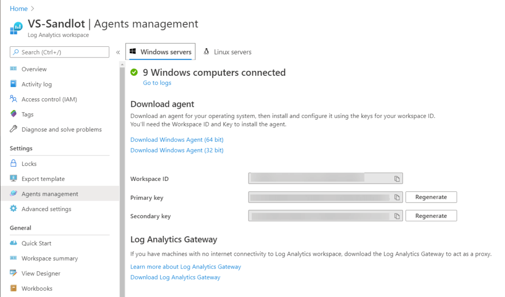How to find Azure Log Analytics Keys Cloud, Systems Management and
