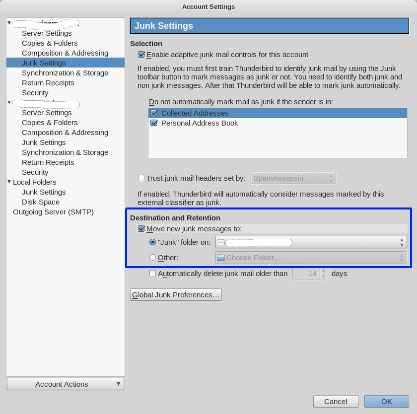 Moving Junk Emails to Junk Folder Automatically in Thunderbird