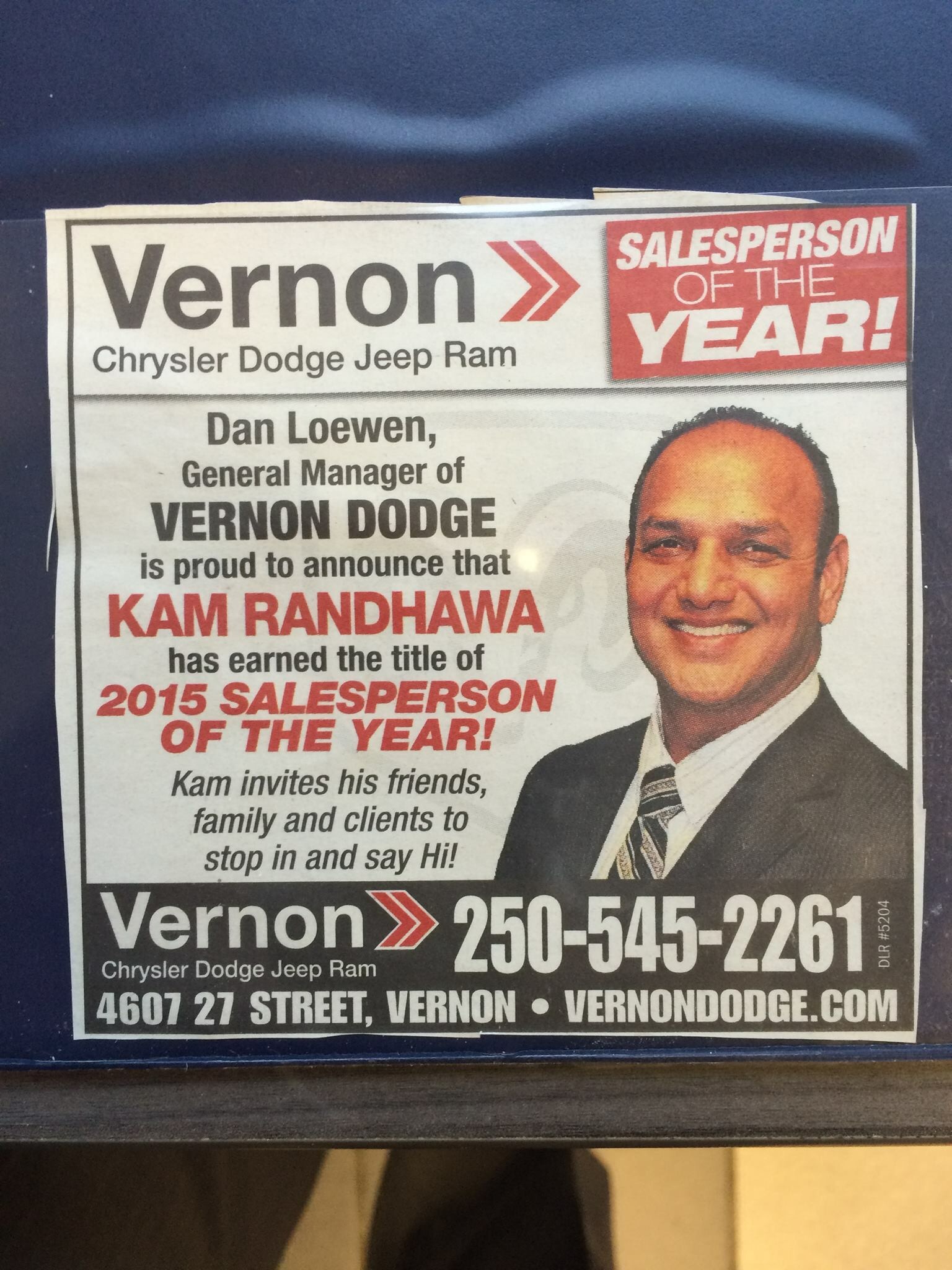Vernon Dodge 2015 Salesperson Of The Year! Peter Herbert Consulting