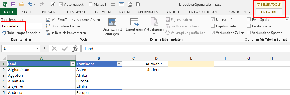 DropdownListe Spezial Der TabellenExperte