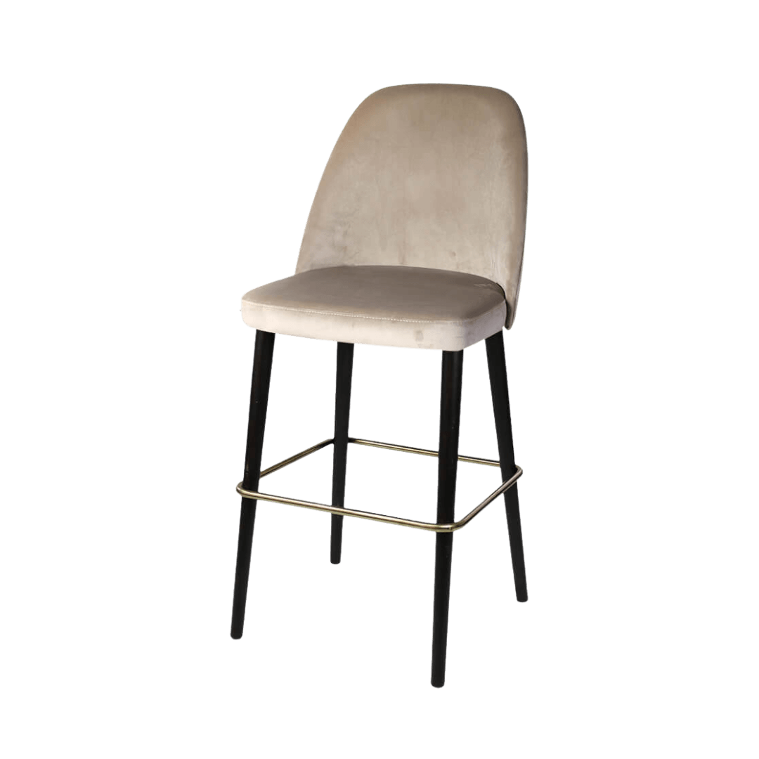 Amor Barstool Curved Back Wooden Barstool with Metal Footrest Table