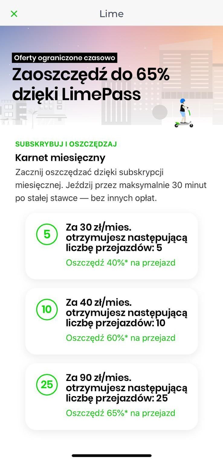 Lime wprowadza nowe pakiety Lime Pass. Jest taniej