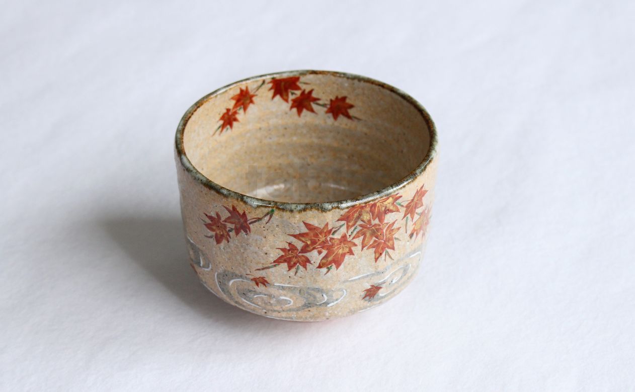 Kiyomizu Kyoto Japanese matcha tea bowl chawan Ryoji iroe autumn leaves