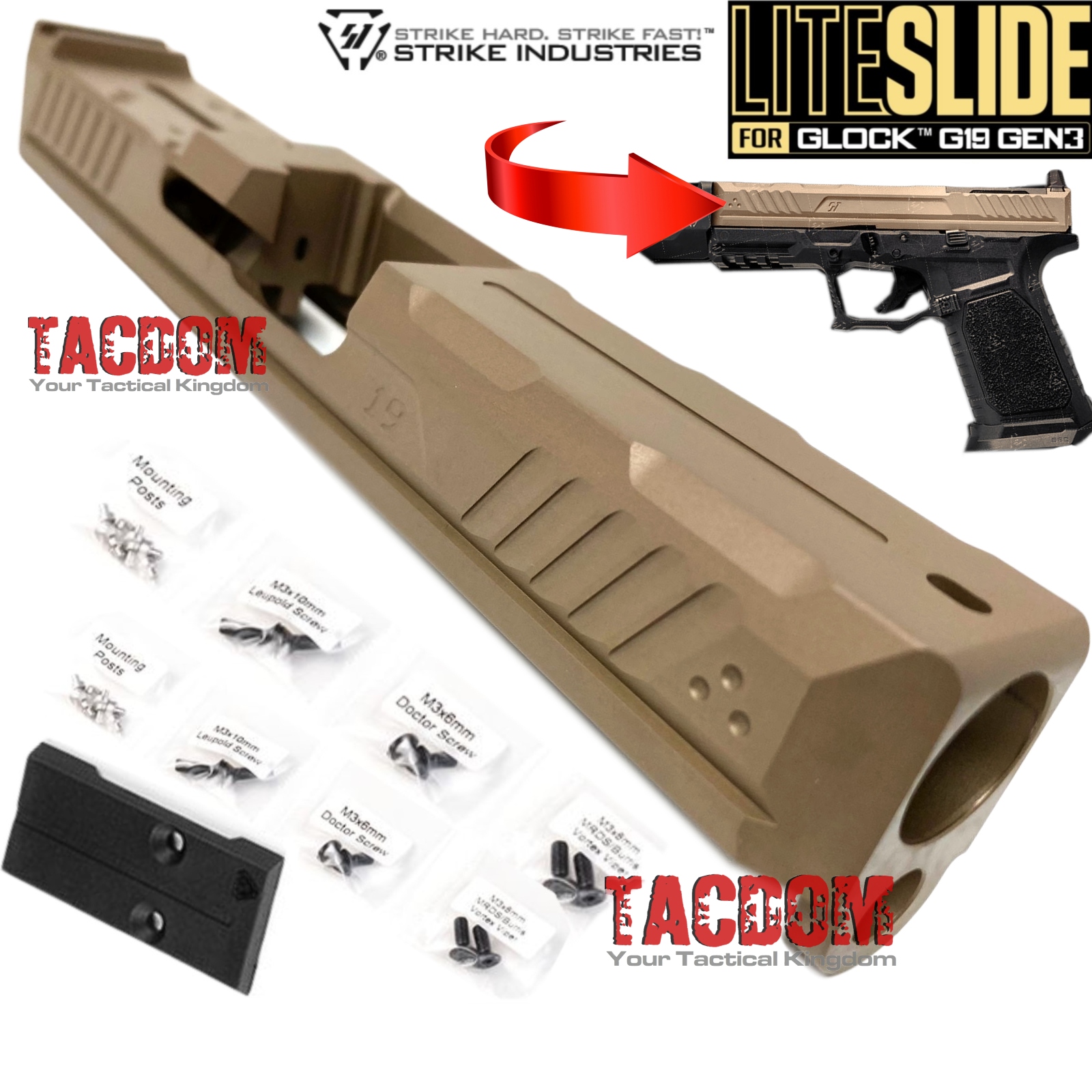 STRIKE INDUSTRIES FDE LITE SLIDE for GLOCK 19 GEN 3 & P80 PF940V2 Multiple Optic mounting