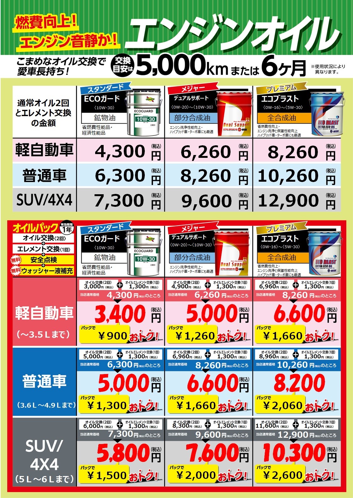 [オイル2回+エレメント交換1回]の【オイルパック】発売です！ お知らせ タイヤ館 秋田東通 タイヤから
