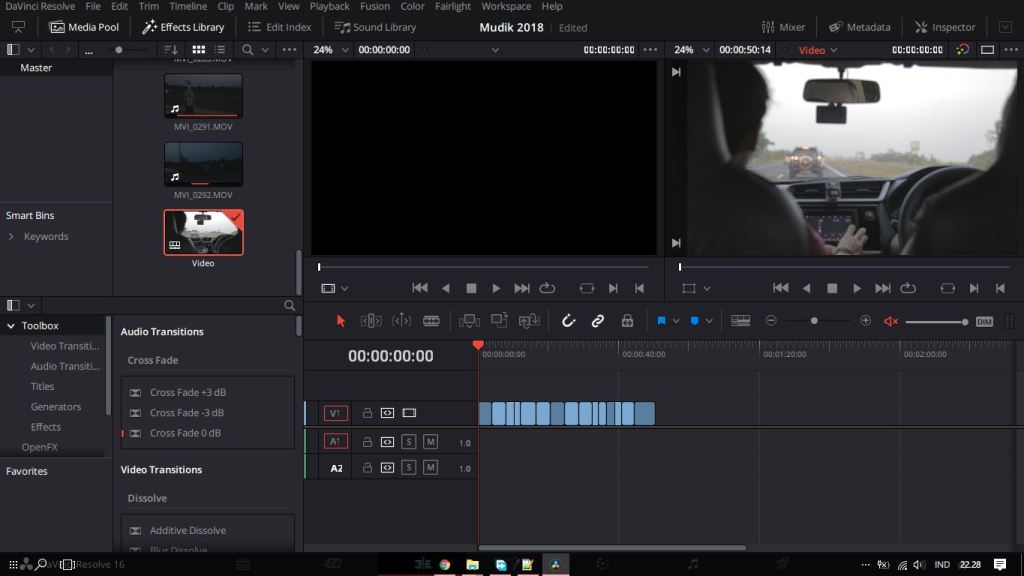 hasil import xml ke davinci resolve
