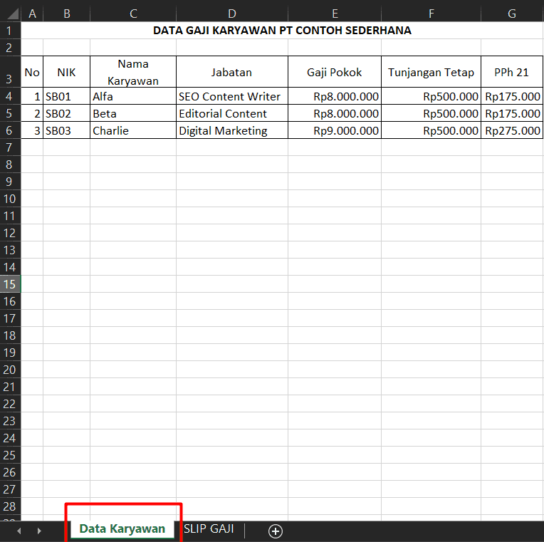 slip gaji bekerja sendiri Contoh Slip Gaji Karyawan Swasta Sederhana