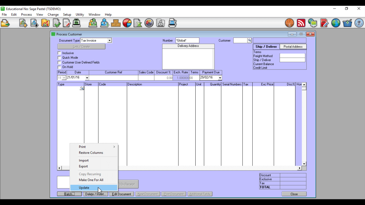 How to create a Tax Invoice in Sage Pastel Partner Talent Stream