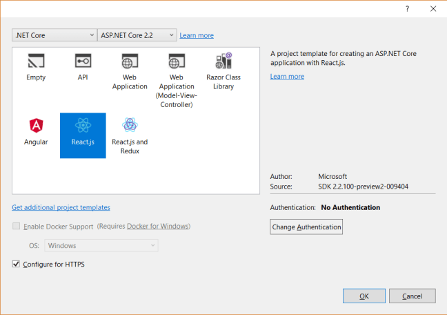 React App templates with Visual Studio 2017