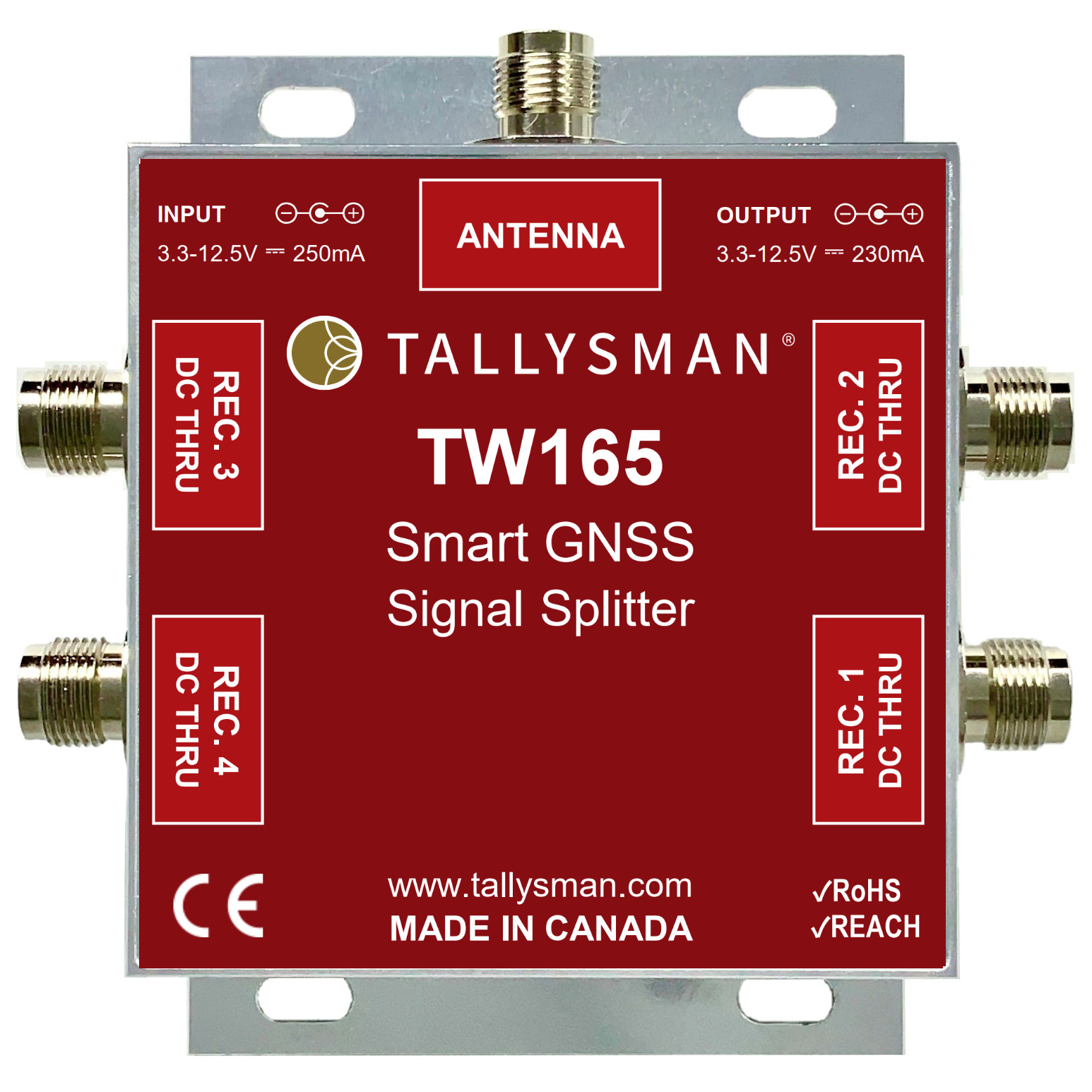TW165 1to4 Port Smart Power GNSS Signal Splitter (10 dB gain