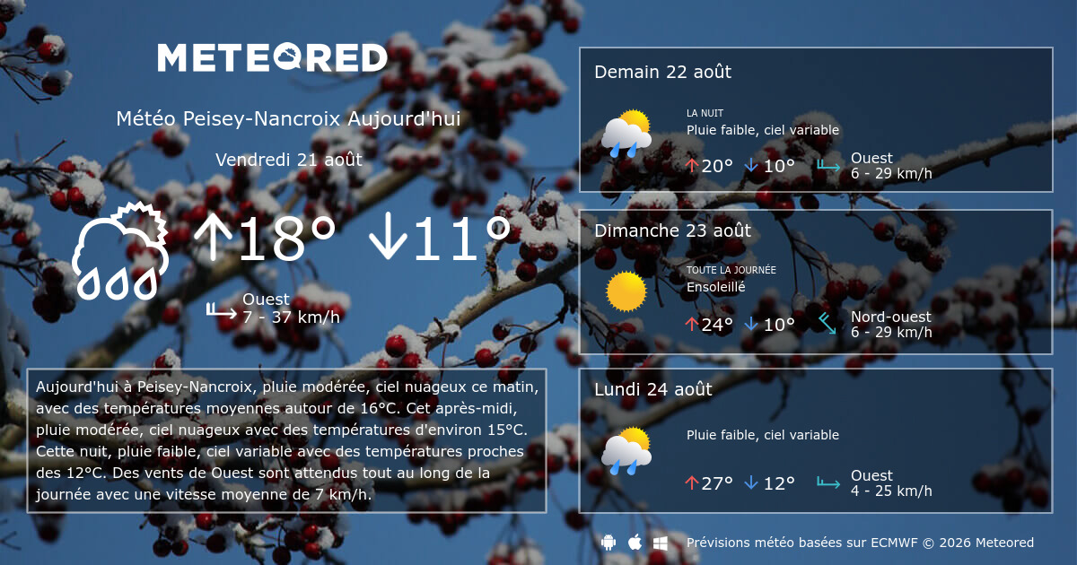 Météo PeiseyNancroix 8 14 jours Meteored