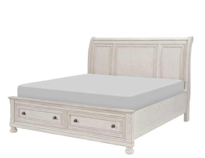 Bethel 5 Piece Antique White Bedroom Set (Bed (2pc), Dresser, Mirror