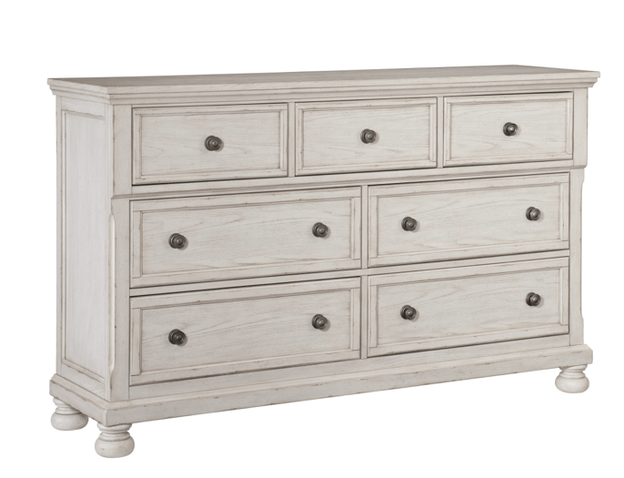 Bethel 5 Piece Antique White Bedroom Set (Bed (2pc), Dresser, Mirror