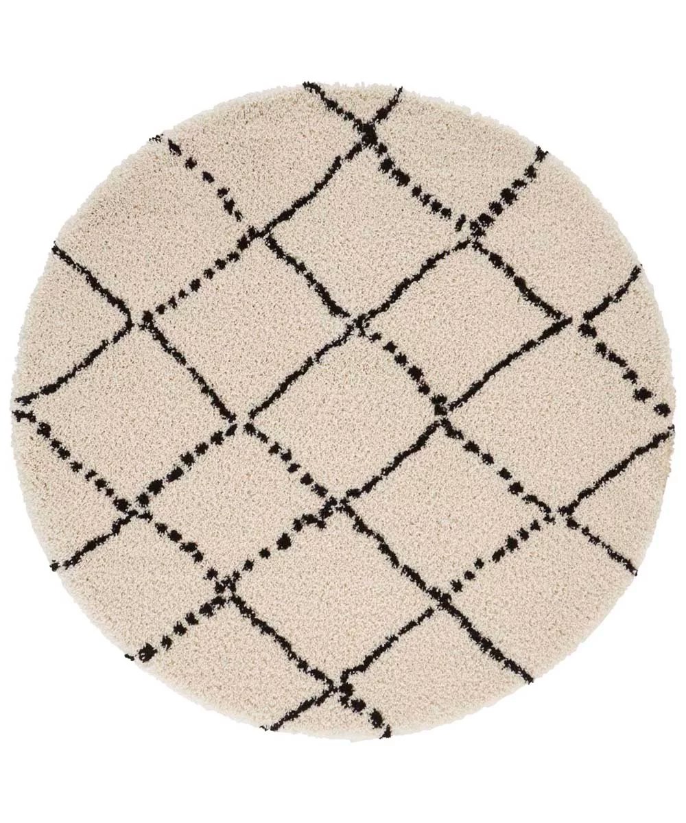 Rond Hoogpolig Vloerkleed Allure - Crème/Zwart | Tapeso