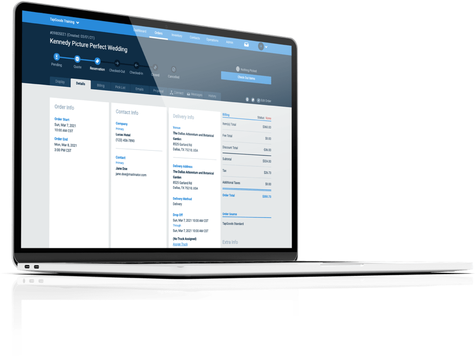 TapGoods PRO For Party Rental Software