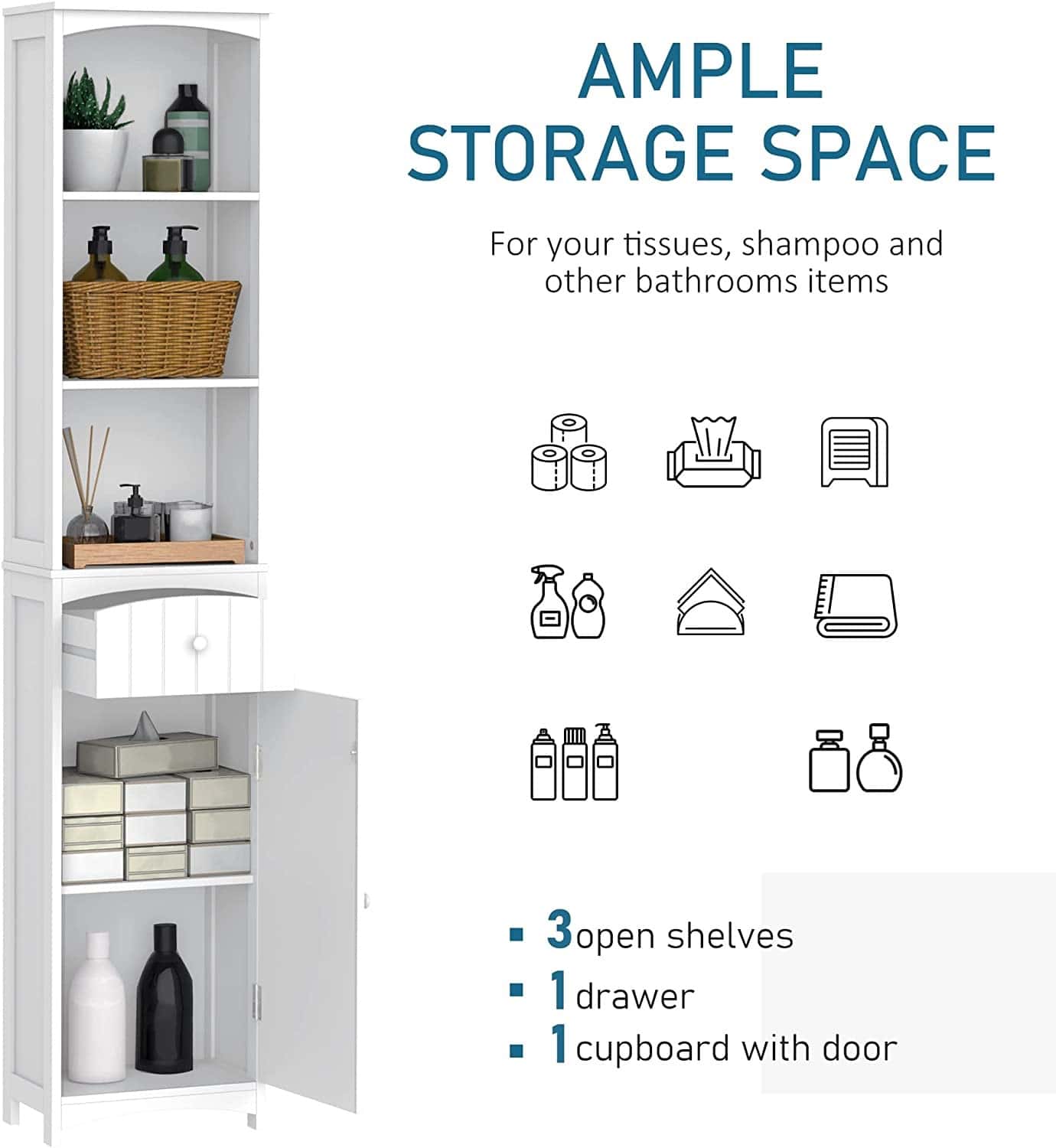 RUBY Bathroom Storage Free Standing Bath Storage Unit in white