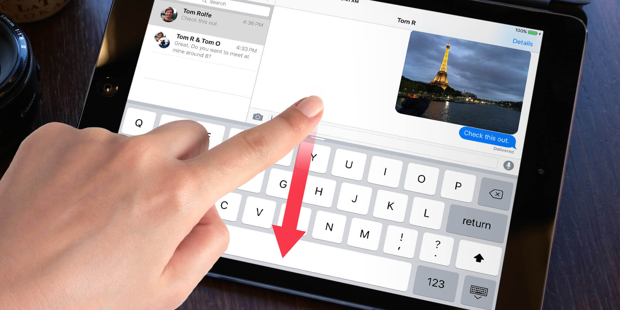 iOS 9 Hide the iPad keyboard to save space in Messages TapSmart