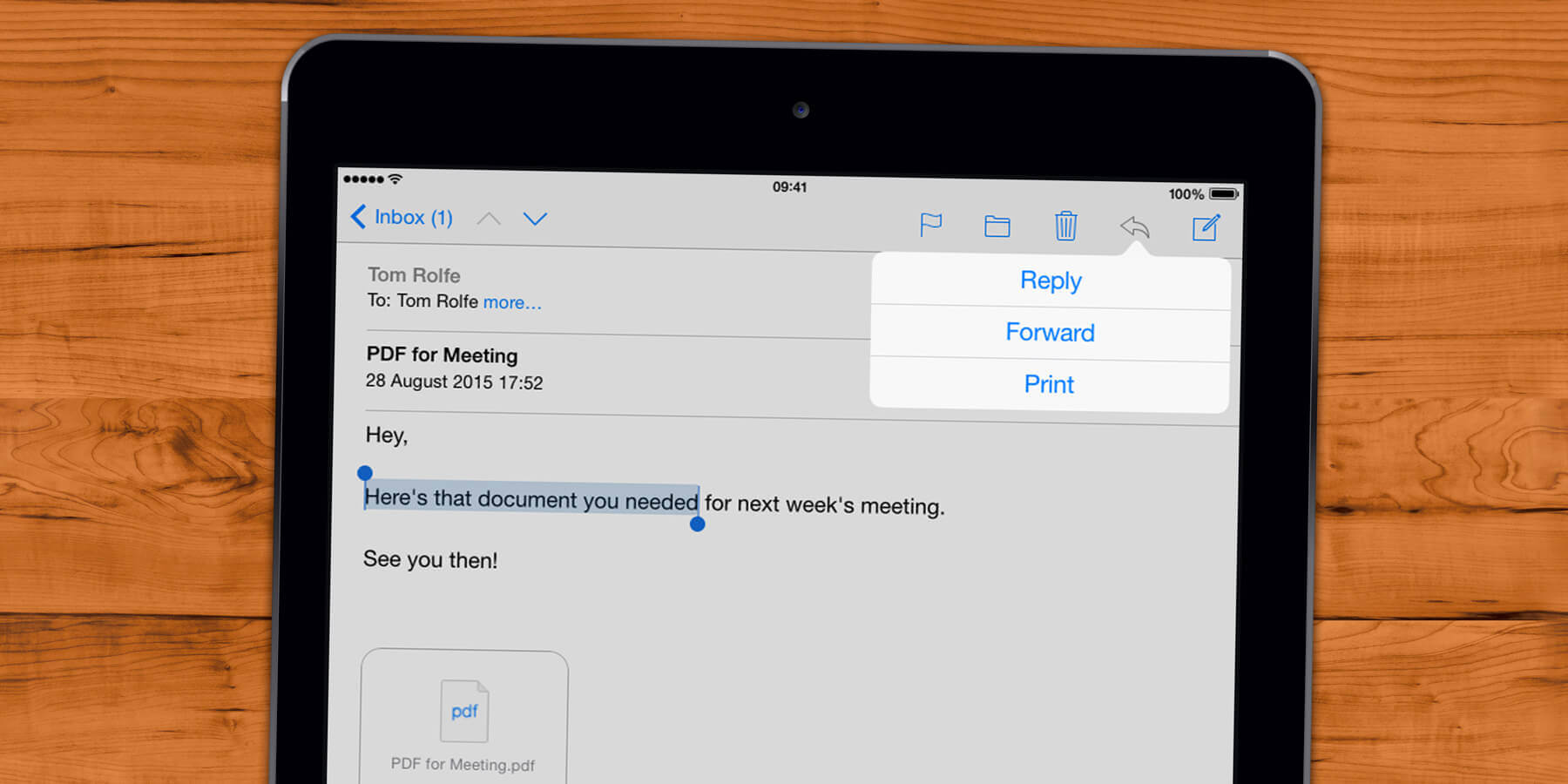 Highlight then reply quote a section of an email iOS 11 Guide [iPad