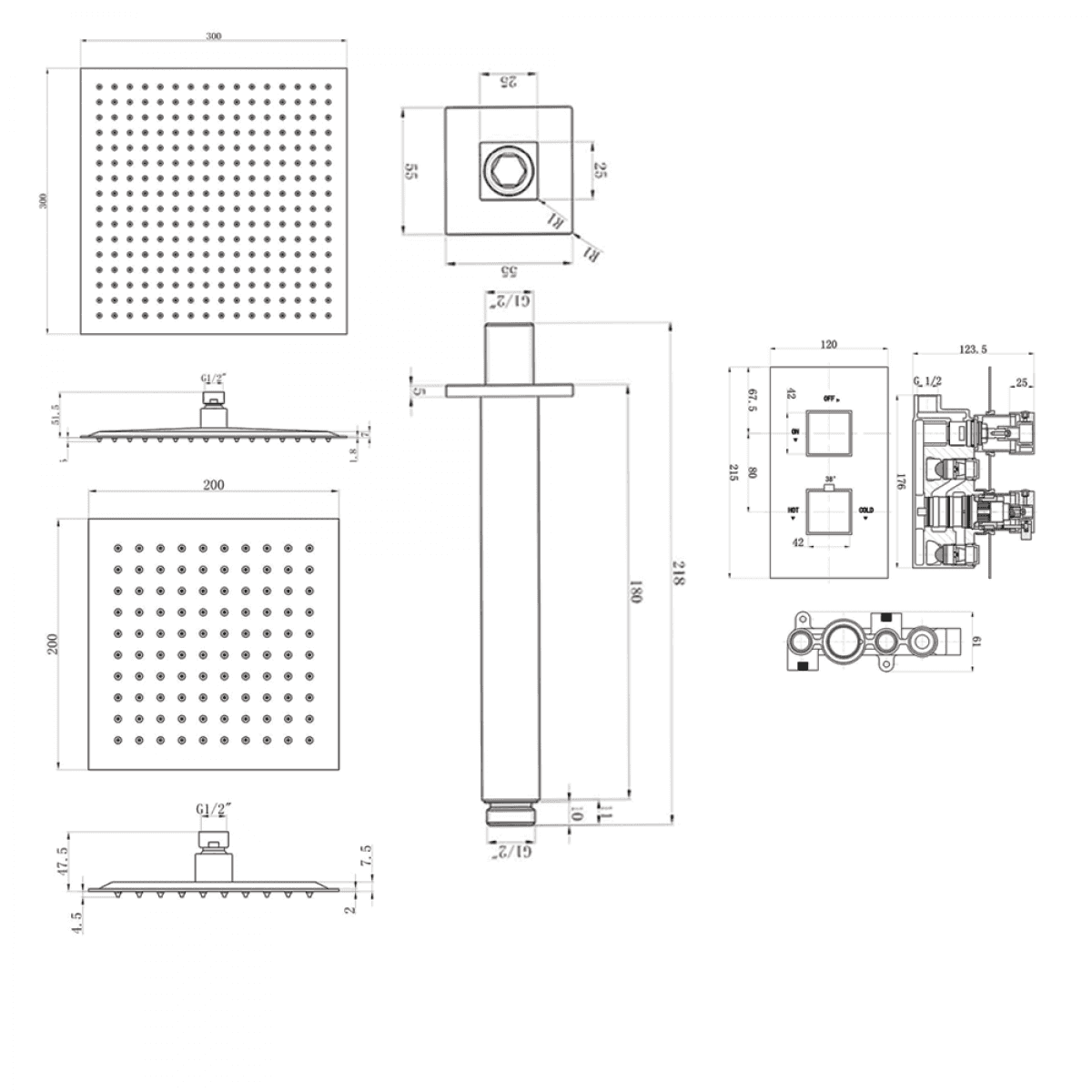 Harbour Status Concealed Shower Valve & Ceiling Mounted Fixed Shower