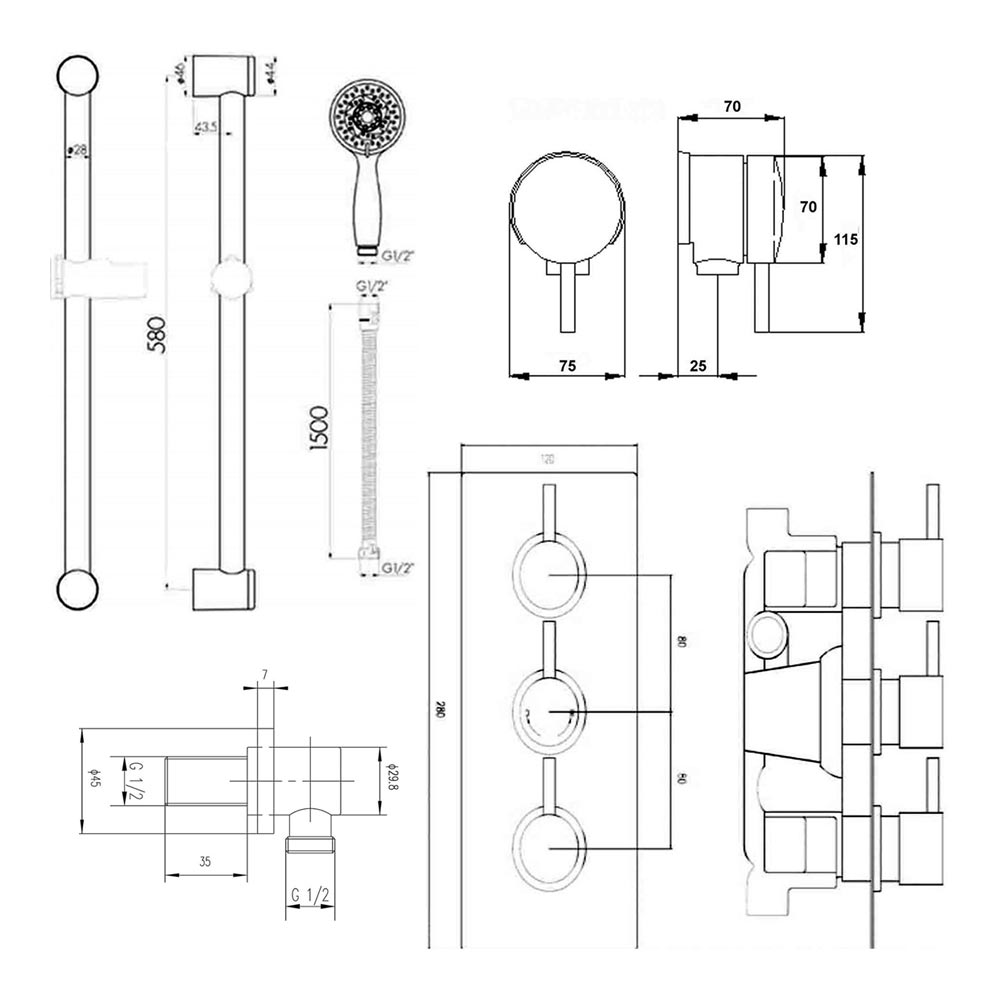 Drench Jemima Concealed Shower Valve, Slide Rail Kit & Overflow Bath