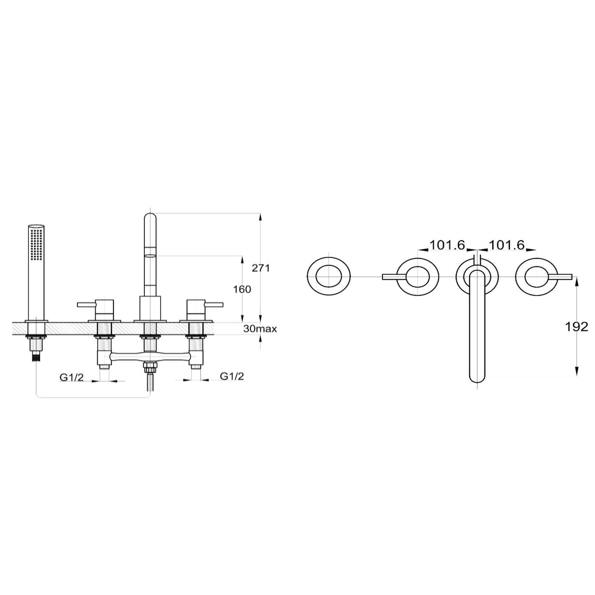 Vellamo Twist Matt Black 4 Hole Bath Shower Mixer Tap & Shower Kit