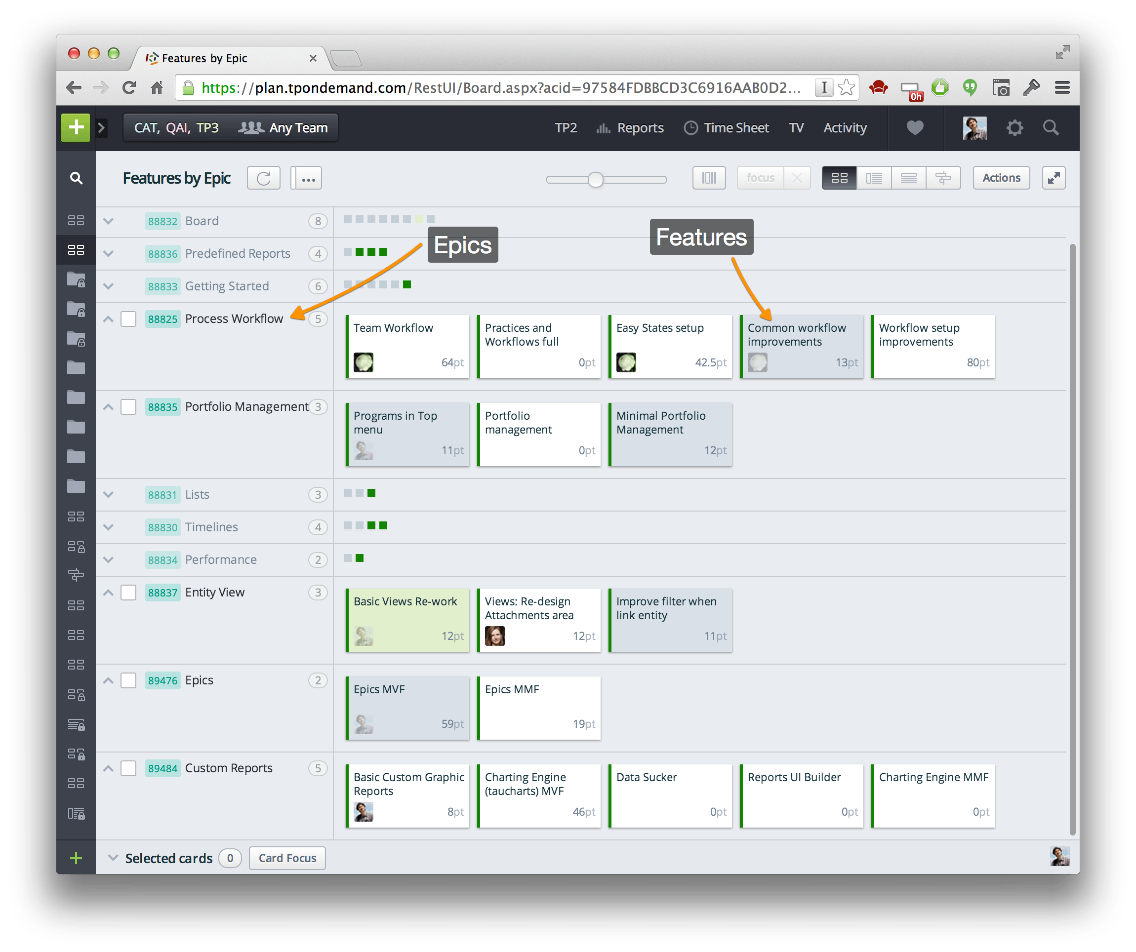 Epics Targetprocess Visual management software