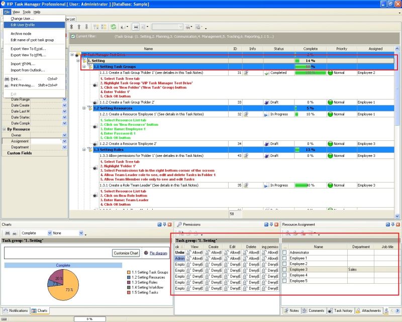 Project file permissions system manage project and set file sharing