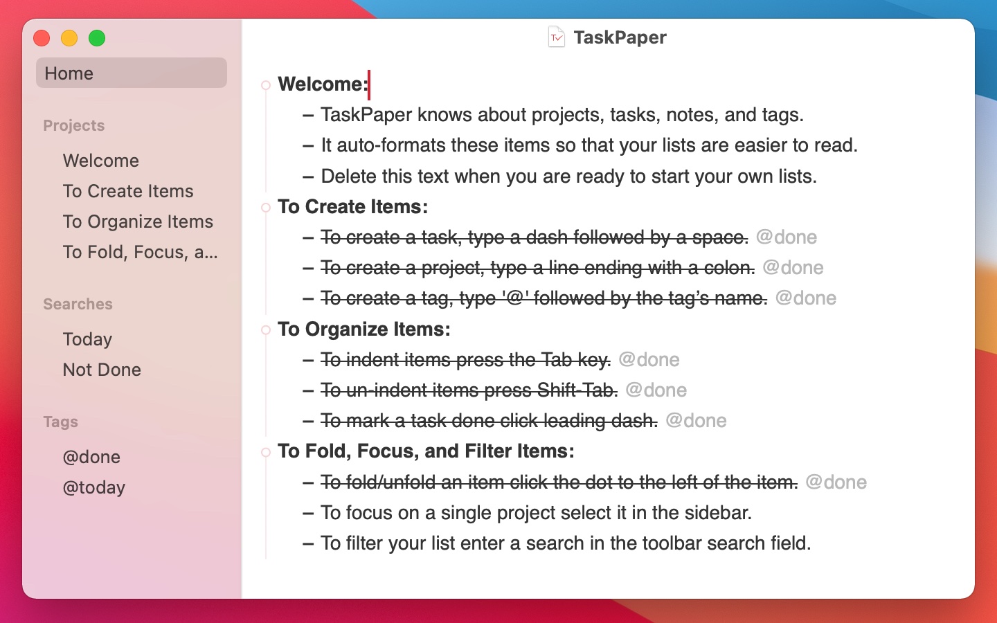 TaskPaper Plain text todo lists for Mac