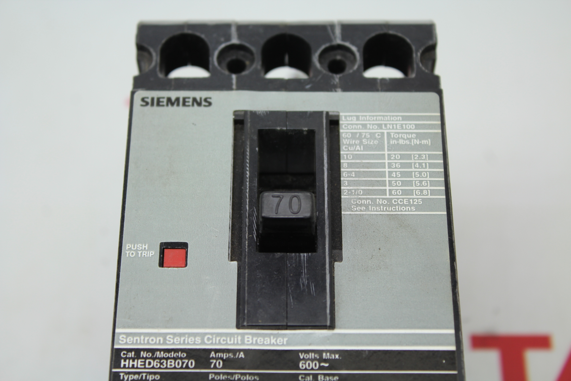 Siemens Sentron Series Circuit Breaker HHED63B070 70AMPS