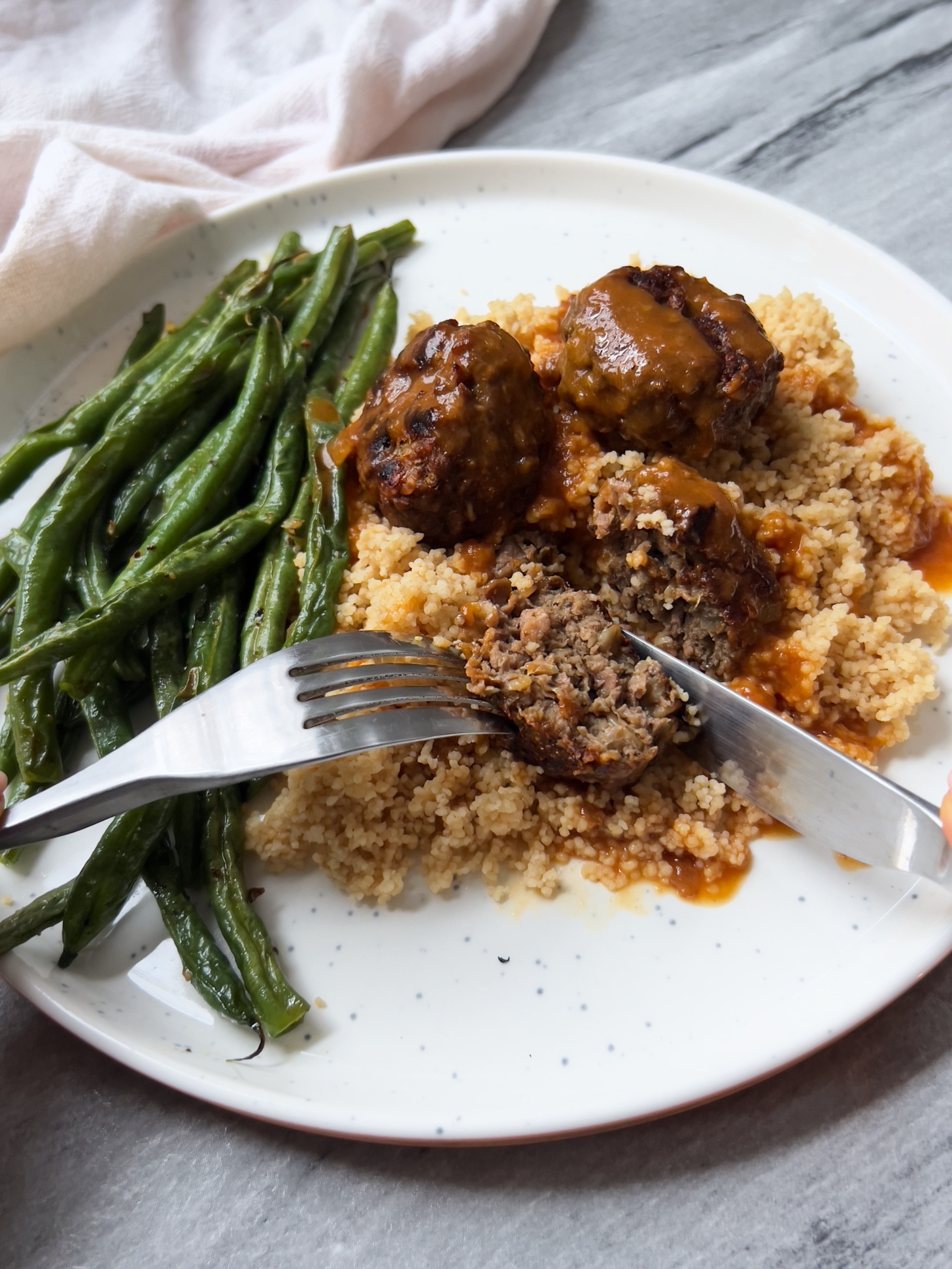 Sweet & Sour PlantBased "Meatballs" with Garlic Green Beans Lauren
