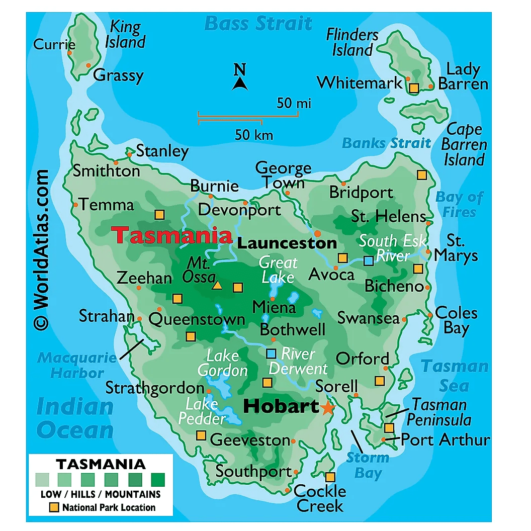 Map of Tasmania Tasmania Travel