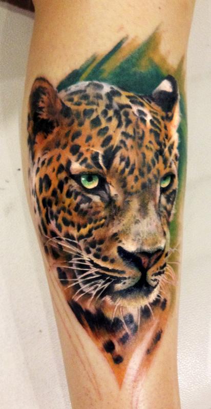 Color Leopard Tattoo By Dean Lawton: Tattoonow 800_x_412_jpg