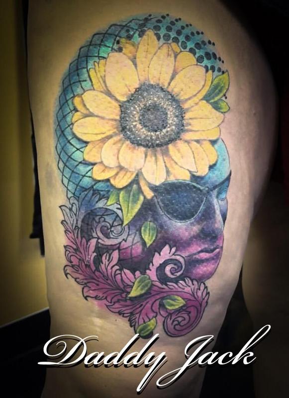 Sunflower And Face Memorial Tattoo By Daddy Jack: Tattoonow 800_x_581_jpg