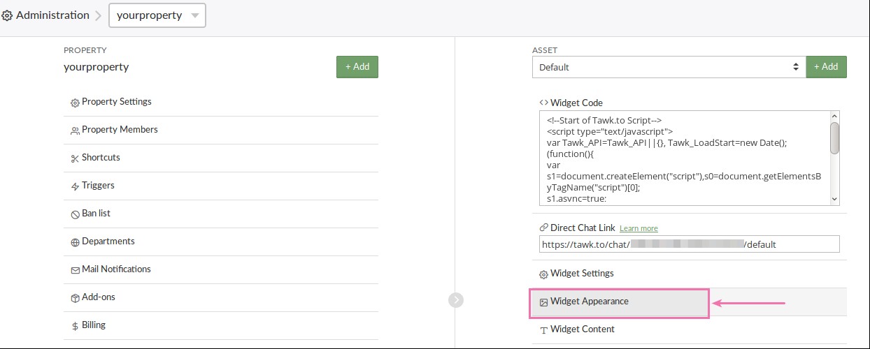Enabling the Bubble Message tawk.to