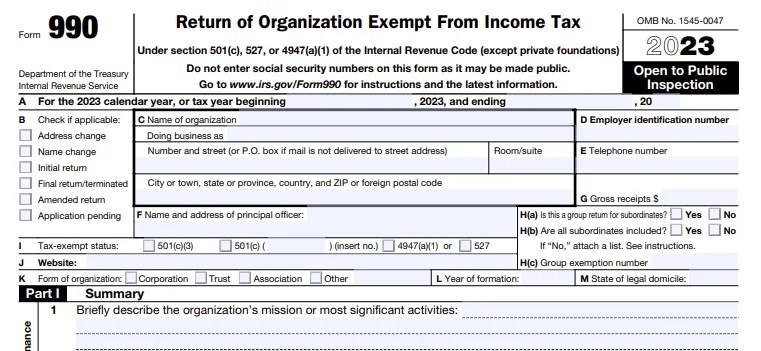 IRS Form 990 Instructions for 2023