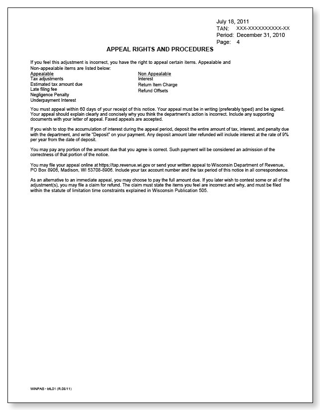 Wisconsin Notice of Amount Due Sample 1